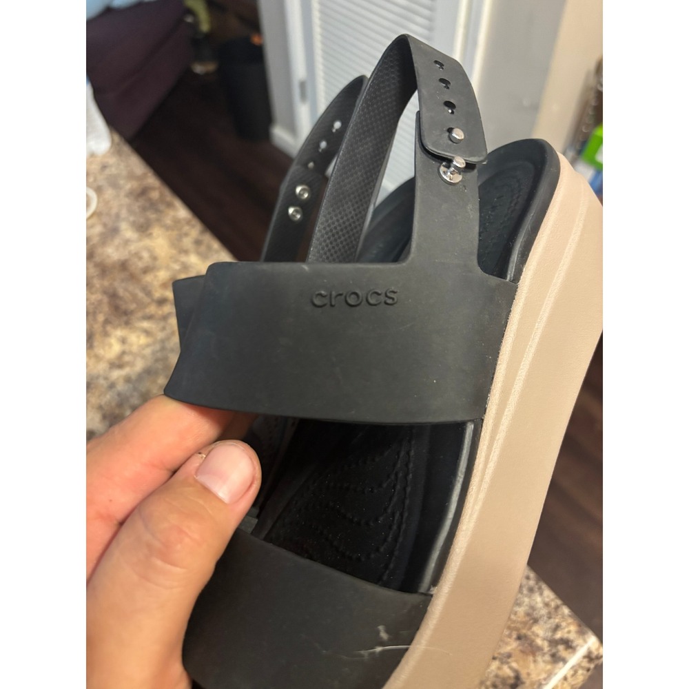 Crocs LiteRide Brooklyn Wedge Sandals Black Mushroom Womens 9 Platform Strappy - Picture 2 of 10